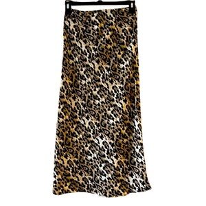 OAT New York leopard print satin pull on midi skirt